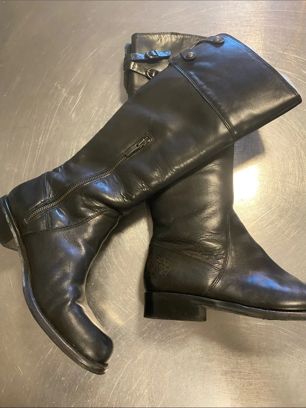 Vince Camuto Black Leather Over-the-Knee Zip Boots size 8.5
